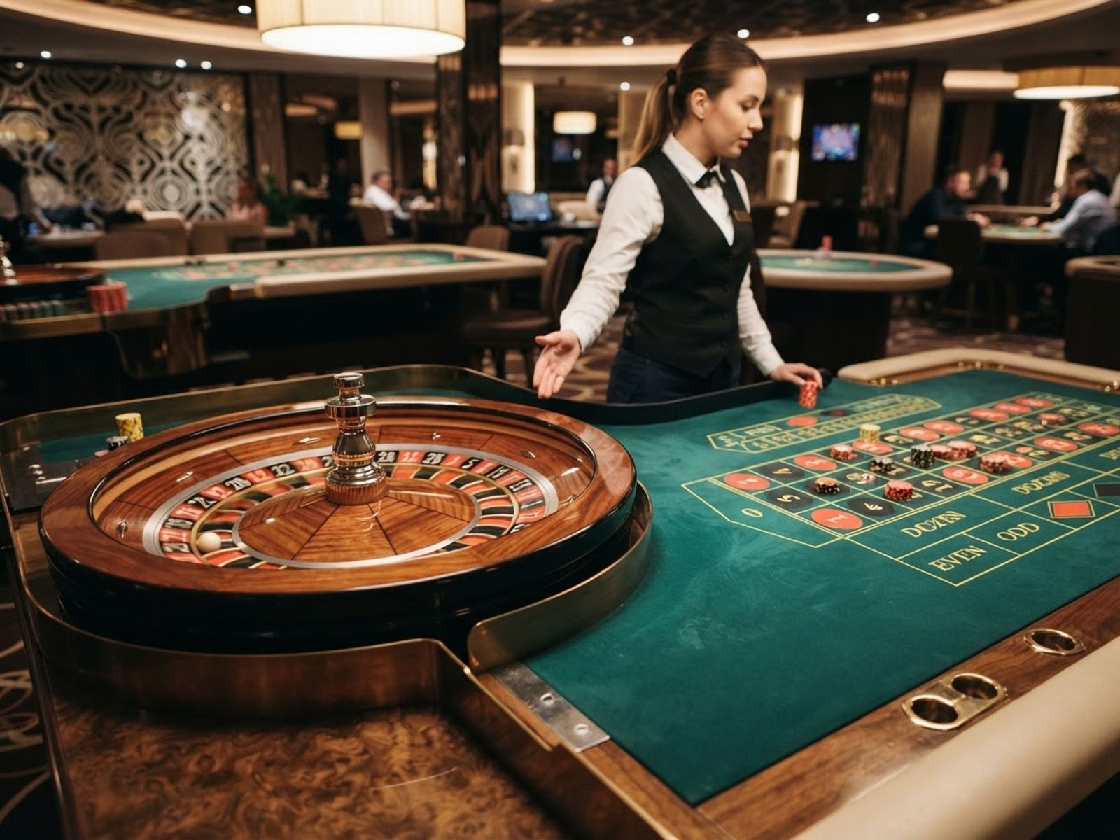 Live roulettewiel op casinotafel